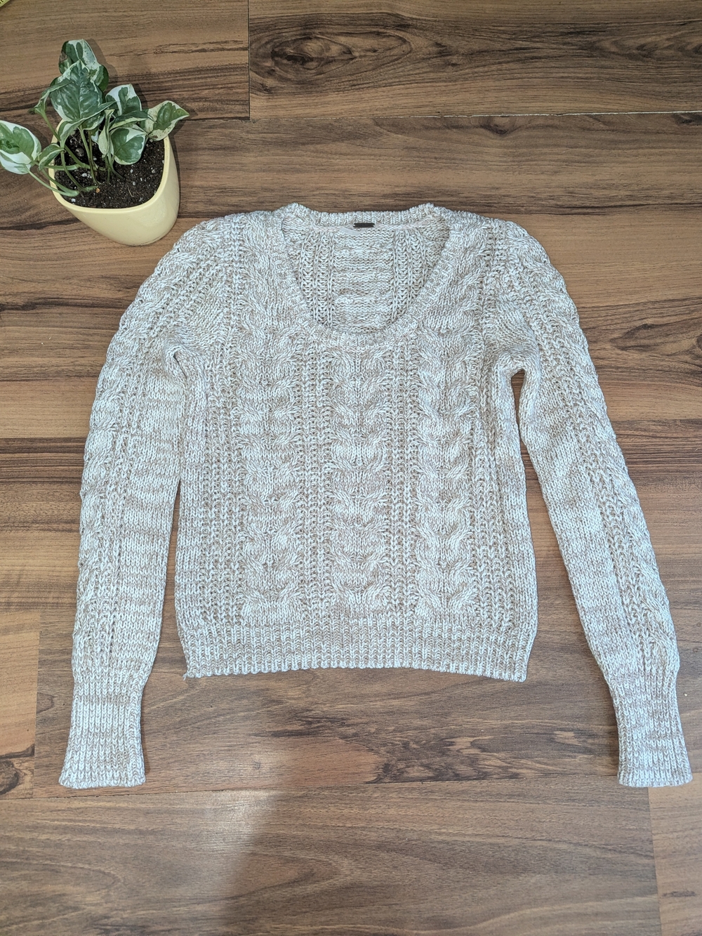 Free People Heathered Cream Cable Knit Sweater Women's Small